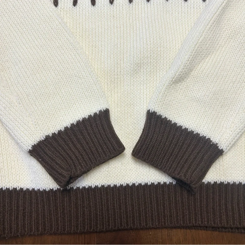 Vintage 70s Marcraft Knits Nordic Brown & Cream Striped Fair Isle Sweater Size M